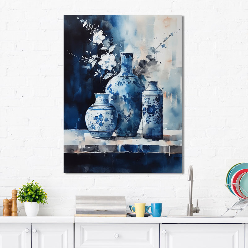 «Domel Blue and Cream Whimsical Clay Vase III», reproduction sur toile, H 20 po x l 12 po x P 1 po