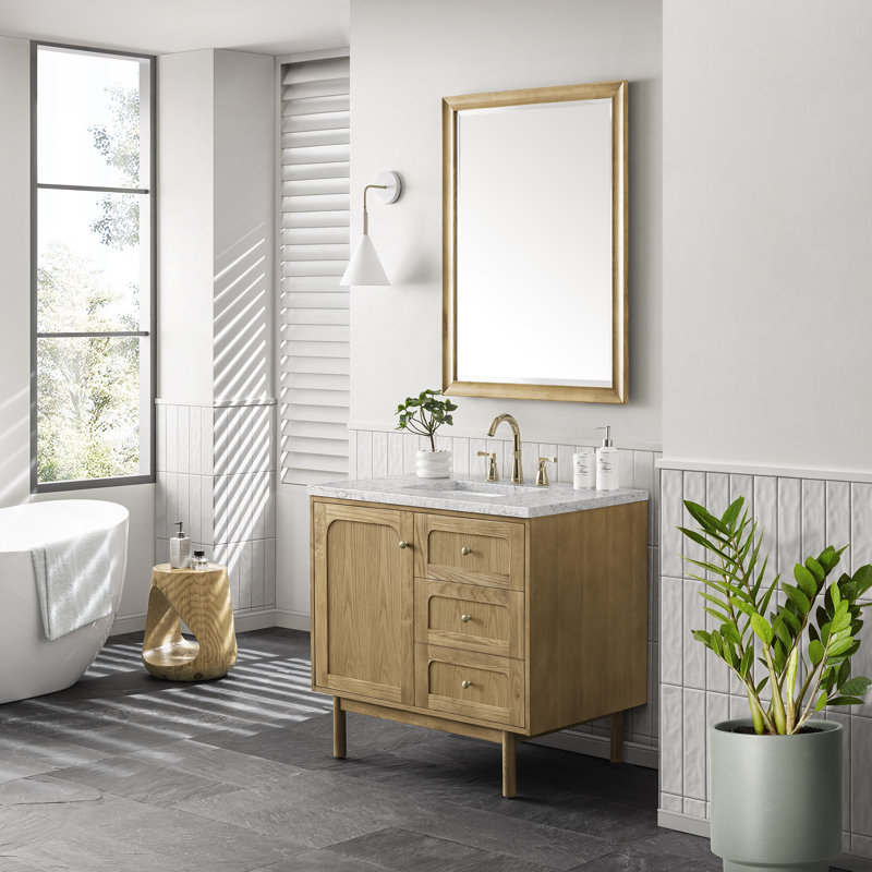 Laurent 36'' W Single Vanity, Eternal Jasmine Pearl, 8" Widespread, Light Natural Oak