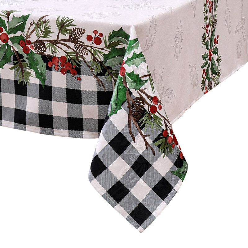 Kamesha Holly Farmhouse Charm Holiday Fabric Tablecloth, 84" x 60"