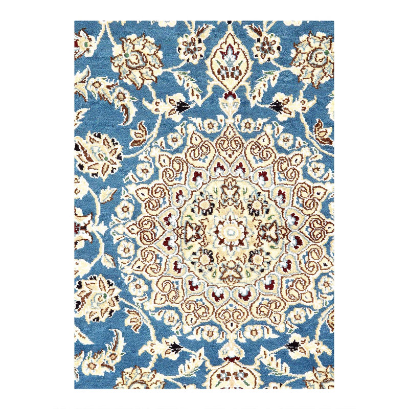 Tapis bleu clair / beige en laine / coton 2 pi 11 po x 4 pi 5 po Ranylah