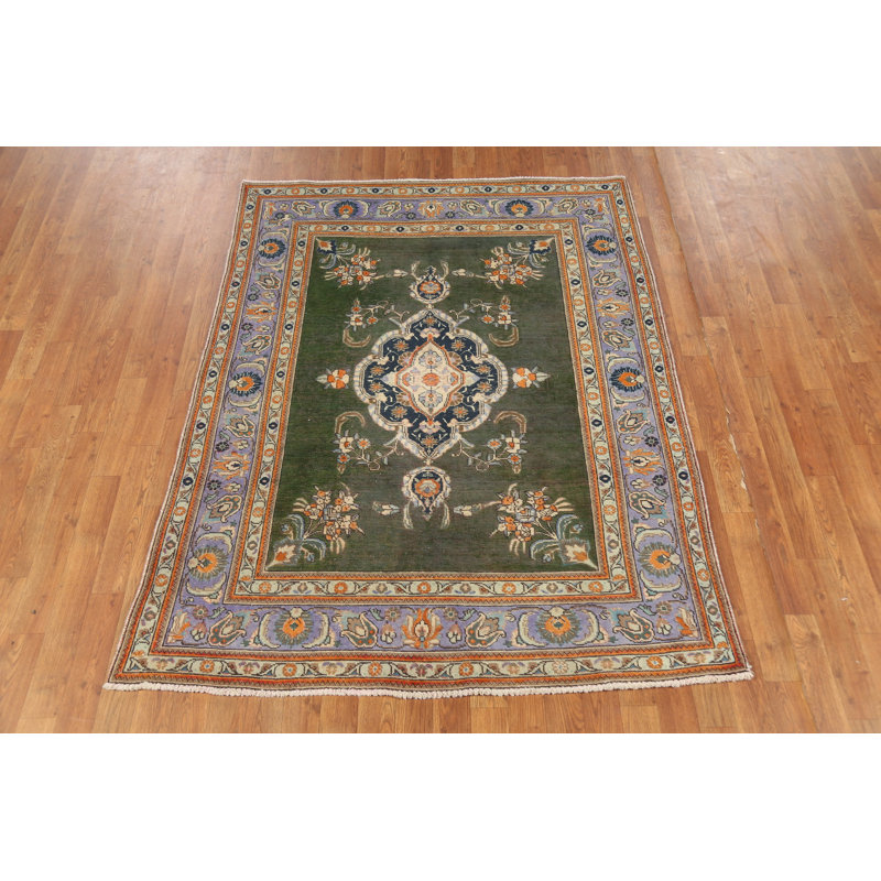 Tapis traditionnel rétro vert médaillon 5 x 6