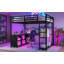 Lit mezzanine en métal avec garde-robe, bureau en L et rangement en métal, parfait pour une utilisation compacte et multifonctionnelle