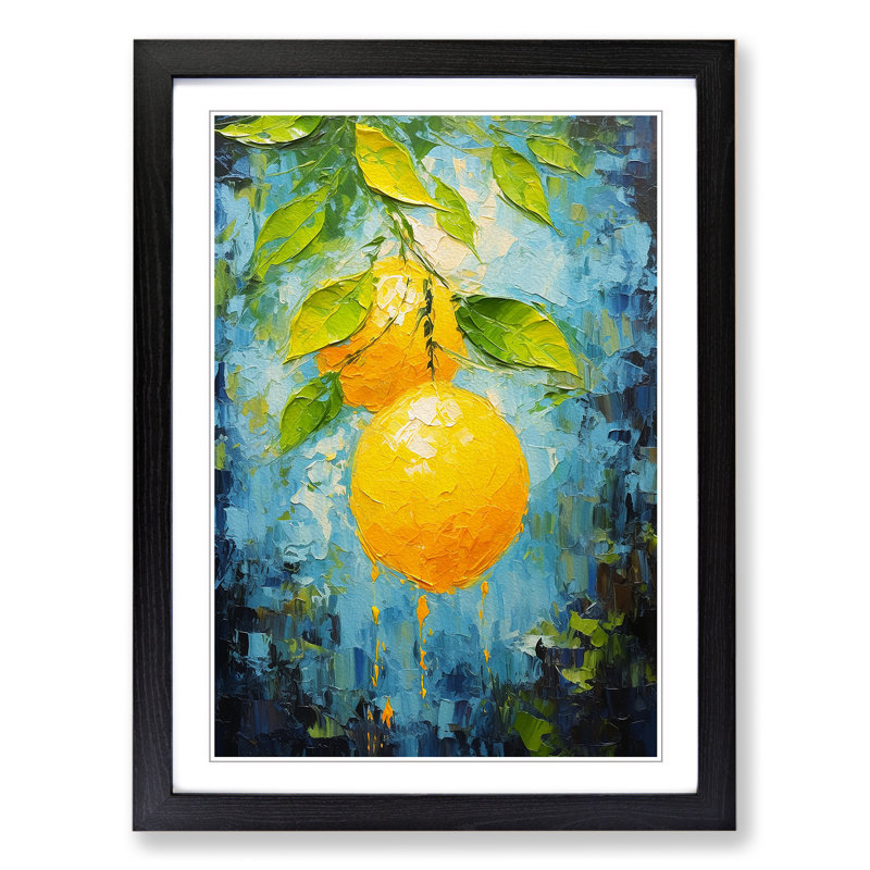 Lemon Fruit Impressionism - Single Picture Frame Print on Wood, Black Framed, 46cm H x 34cm W x 2cm D