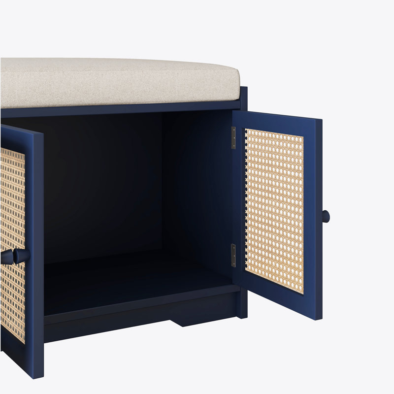 Rattan bench with storage cabinet