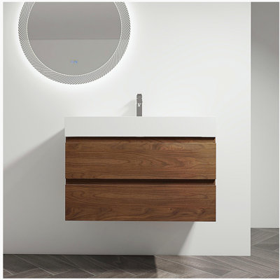 Meuble-lavabo mural de 36 pouces avec lavabo en résine et 2 tiroirs