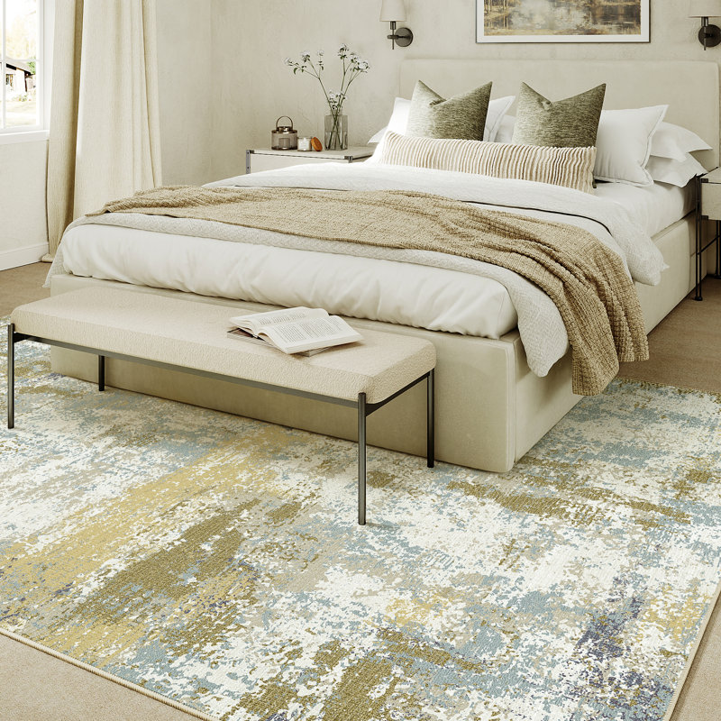 Tapis abstrait lavable à la machine avec envers antidérapant Kely, Rectangle 5 pi x 7 pi