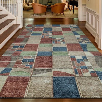 Tapis rose et bleu de haute qualité noué à la main