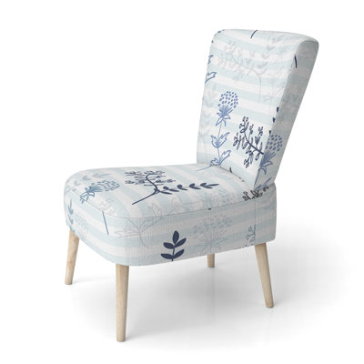 Chaise d'appoint décorative à motif en velours blanc et bleu