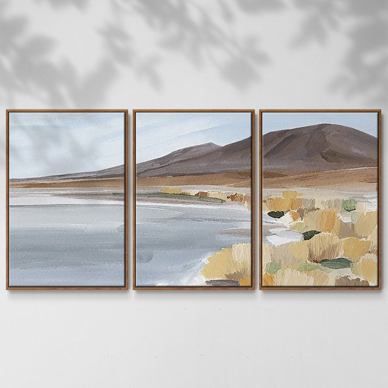Desert Oasis Study I - Toile encadrée à pièces multiples, H 36 po x l 75 po, Cadre noyer