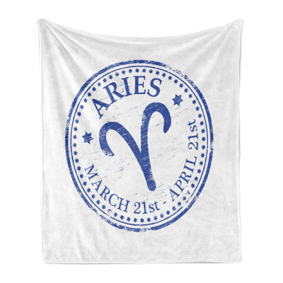 Ambesonne Zodiac Aries Fleece Throw Blanket Vintage Stamp Sign Royal Blue and White
