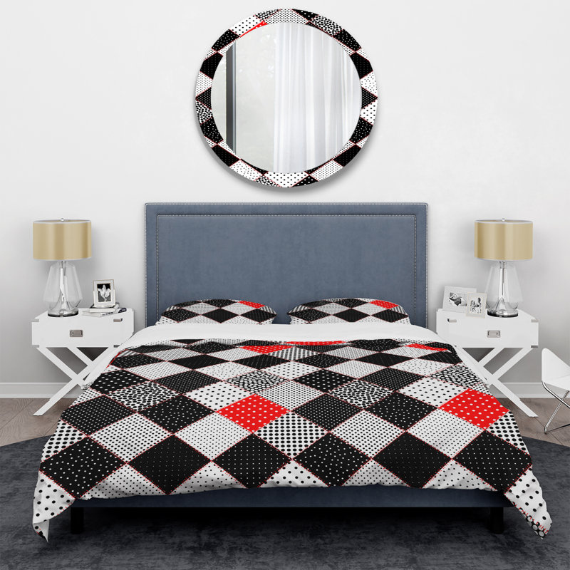Patchwork noir et blanc - ensemble de housse de couette abstrait - polyester microfibre