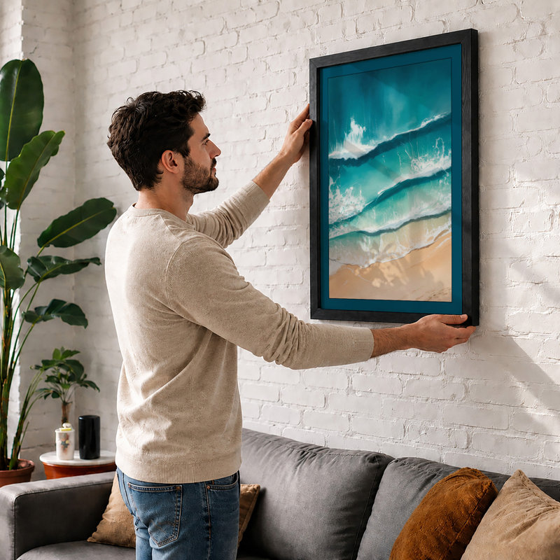 Waves At Shore Coastal - Print, Walnut, A3 - 42.0 x 29.7 cm