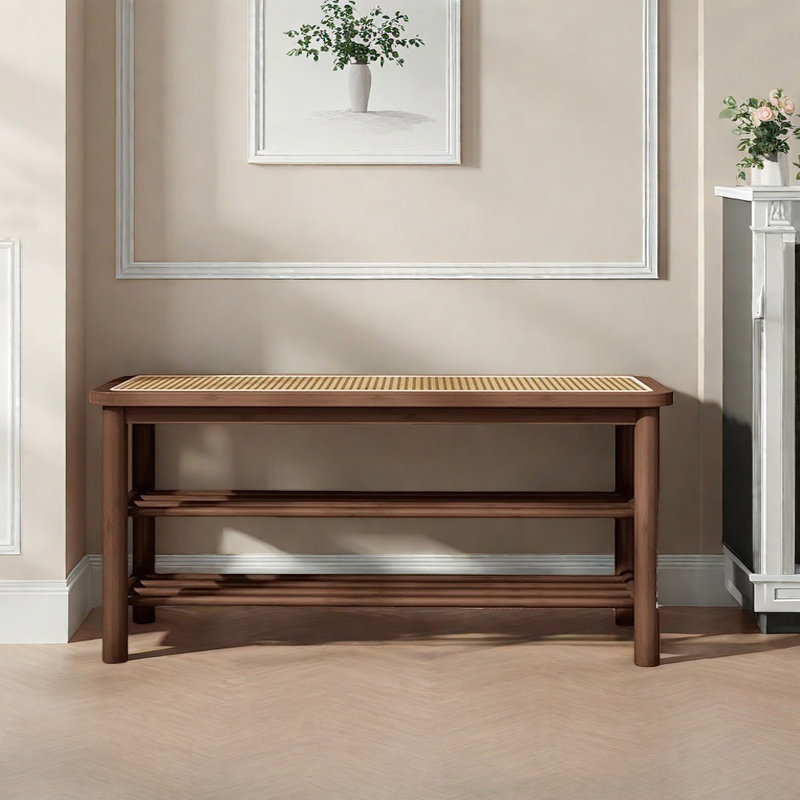 39.4in Shoe Storage Bench, Light Walnut