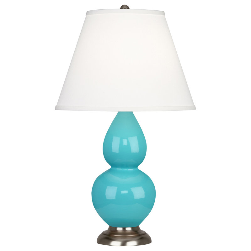Gourd Table Lamp, Egg Blue and Antique Silver Base