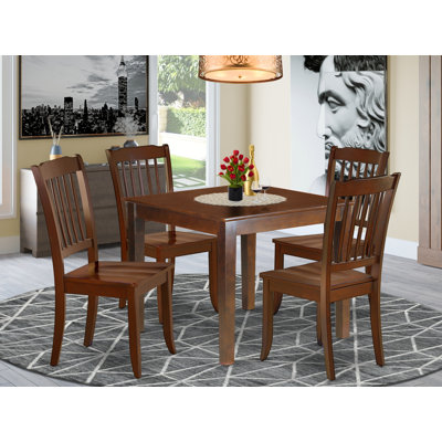 5 Piece Dining Room Table Set Includes a Square Wooden Table and 4 Kitchen Dining Chairs, 36x36 Inch, Mahogany