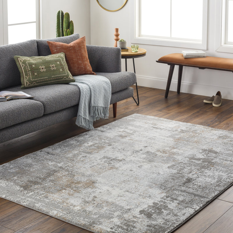 Rectangle Pyrrha Abstract Machine Woven Polyester Area Rug in Gray, Rectangle 10' x 14'