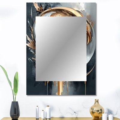 Noir et doré, lignes de lune I - miroir de formes abstraites, miroir mural décoratif doré, impression d'art en métal