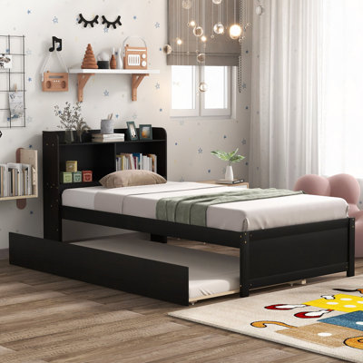 Stylish Bed For Apartment, Guest Room, Bed Frame Platform Bed With Trundle