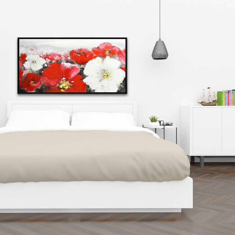 Red flowers field - 24"x48" Framed canvas