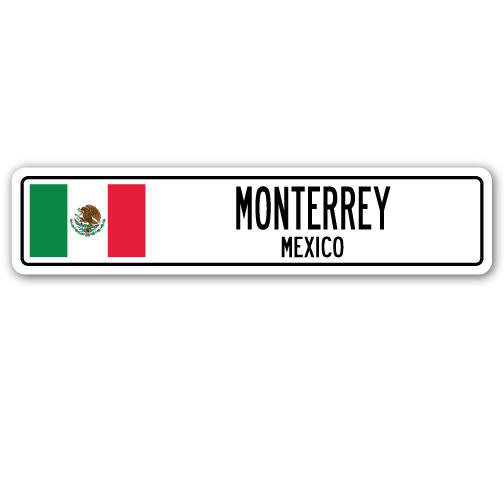 Plaque de rue en aluminium Monterrey, Mexique, H 7 po x l 30 po x P 1 po
