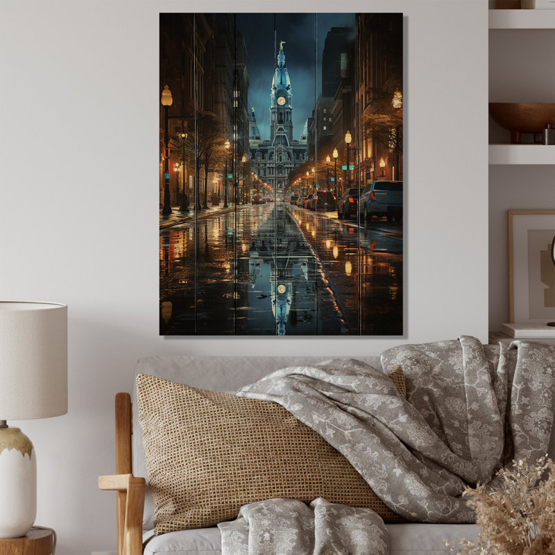 Philadelphie, beau paysage urbain sur bois, H 40 po x l 30 po x P 0,78 po
