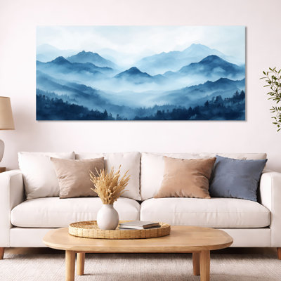 Paleblue Gray Misty Blue Mountain Range - Mountains Picture Framed Wall Art