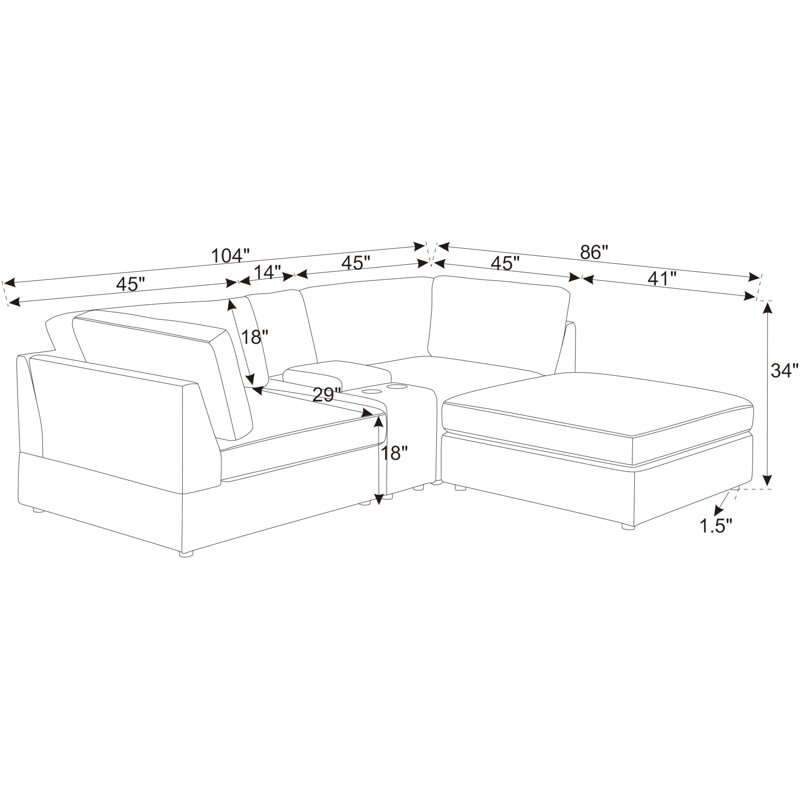 Astrakane Modular Corduroy Sectional, Dark Gray