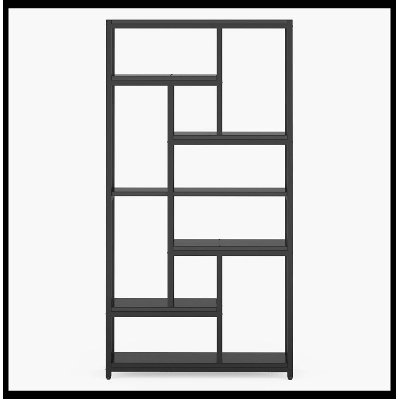 Bibliothèque de 79 po de hauteur, bibliothèque à 7 niveaux et 10 tablettes ouvertes, Noir