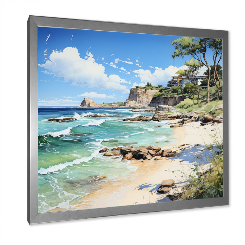 Plage contrastante pointillisme I, H 24 po x l 24 po x P 1 po, Cadre simple argenté