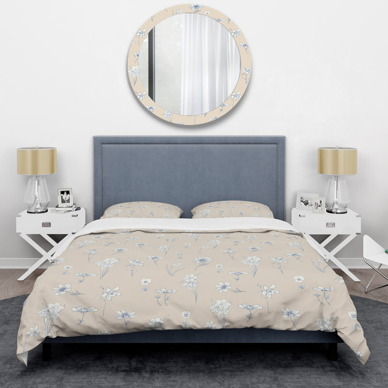 Ensemble de housse de couette en microfibre blanc / beige 3 pièces