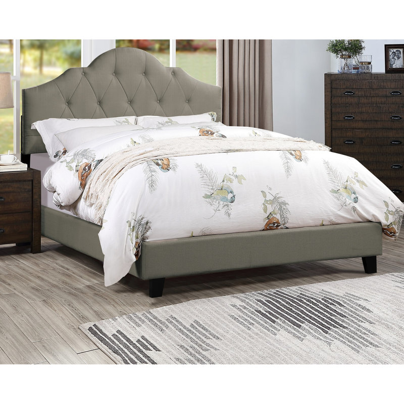 Tête de lit ajustable, grand lit, tapissier gris, cadre de lit arqué en bois, tête de lit tapissier moderne en polyfibre