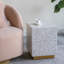 14x14x18" Square Accent Stool with White Capiz Shell Finish and Gold Pedestal Base