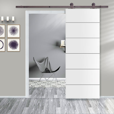 Hollow Paneled Painted without Installation Hardware Kit Barn Door