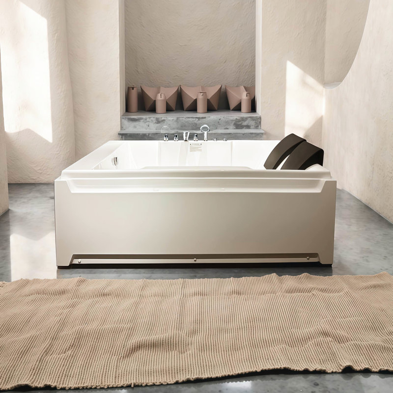 73" Jetted Bathtub For Couples, 8 Water Jets, Hydro Massage, , Ul & , Left Drain, Acrylic And Steel Tub, 110 Gallons Relaxation Construction,