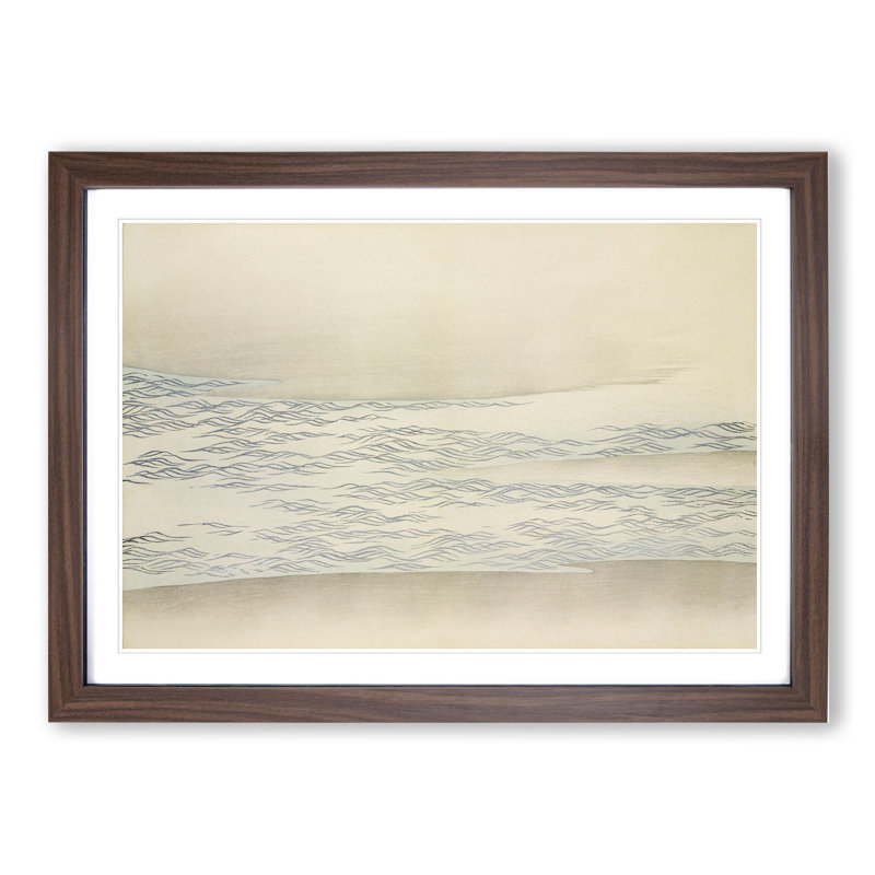 The Ocean Waves by Kamisaka Sekka - Picture Frame Painting, Walnut Framed, 48cm H x 65cm W x 2cm D
