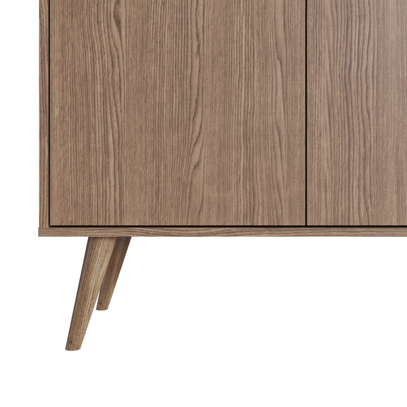 Amber Natural Eucalyptus Wood Buffet Sideboard with Faux Leather Handles