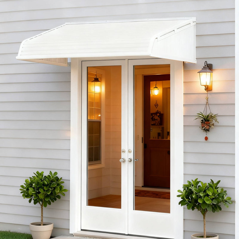 Auvent de fenêtre Kozyard l 66 po x P 40 po avec 2 ailes latérales, cadre en aluminium avec panneaux en PVC résistant aux chocs, angle de l'abat-jour réglé lors de l'installation, auvent de porte de protection contre la pluie, la neige et les rayons UV