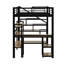 Lit mezzanine double en métal avec escalier, bureau intégré et tablettes