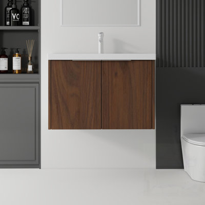 Meuble-lavabo flottant avec lavabo, porte à fermeture en douceur, lavabo en céramique, contreplaqué