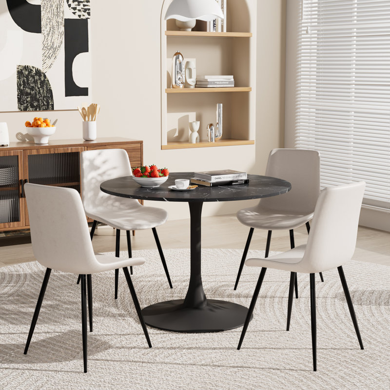 Ensemble de table ronde pour 4 (1 table + 4 chaises), Gris, H 28,7 po x L 31,5 po x l 31,5 po, Noir / Noir