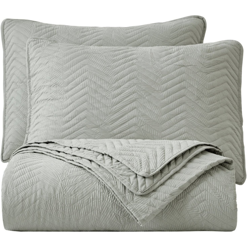 Gray Queen Size Reversible Microfiber Quilt Set