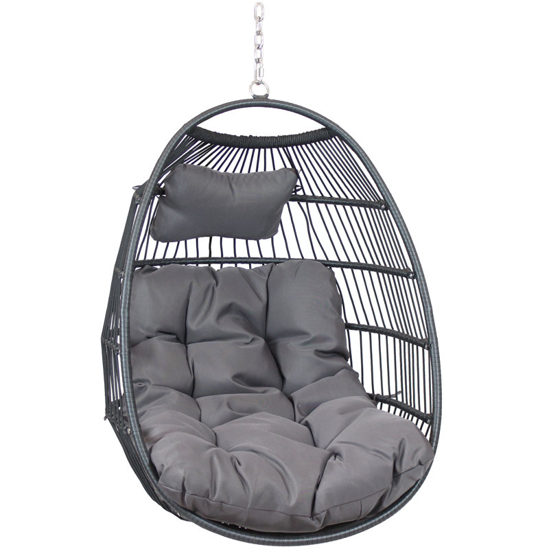Cadmann Polyethylene Wicker Egg Hanging Chair with Cushions - Gray, Grey