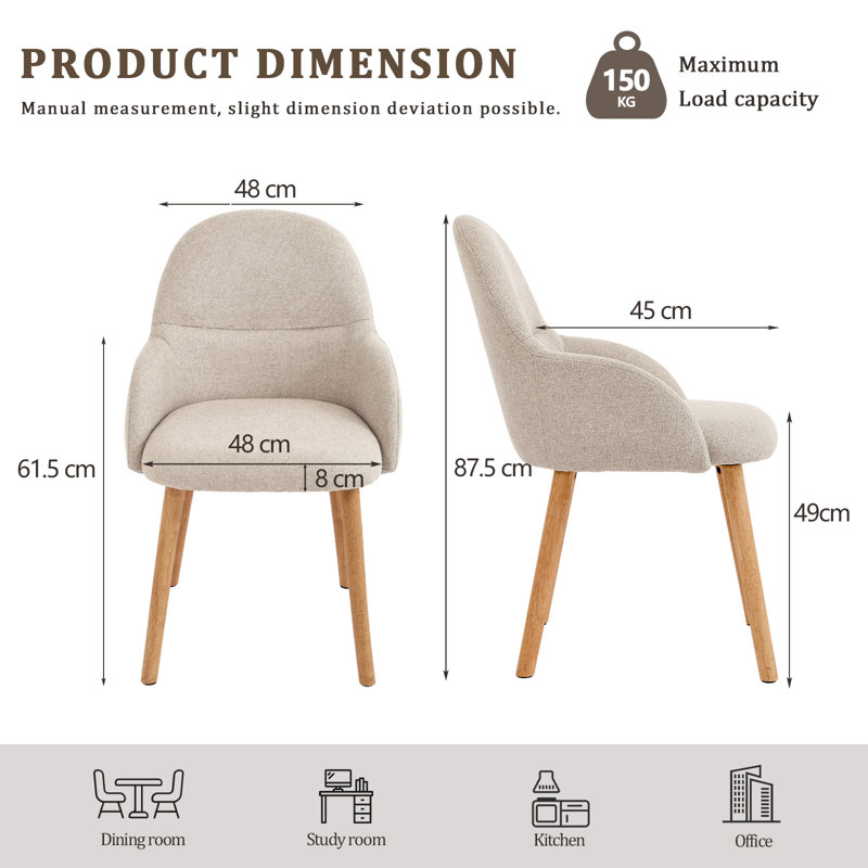 49cm H Upholstered Dining Chair, Beige, 6, Beige