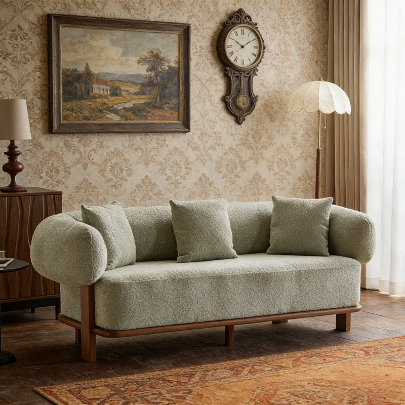 Canapé rond incurvé vert clair avec design ergonomique et support confortable pour la vie moderne