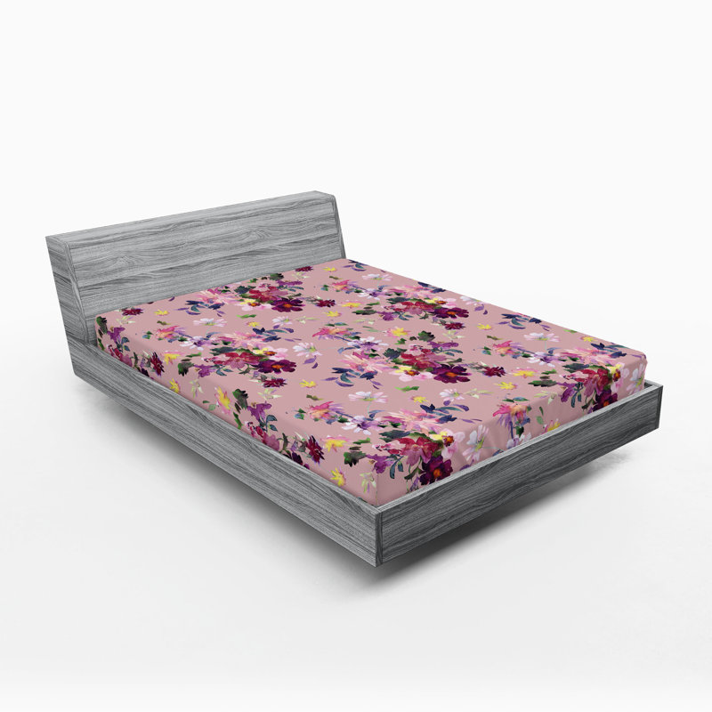 Drap-housse à motif floral Ambesonne, Rose pâle, rouge, jaune / floral, Drap-housse de taille double