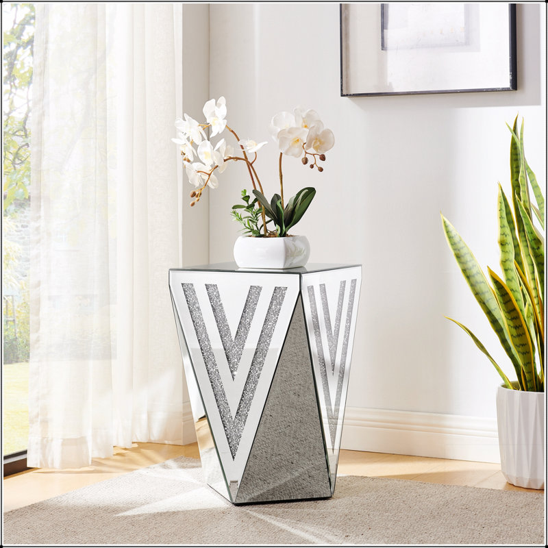 Table carrée inversée à miroir triangulaire avec incrustations en cristal de diamant, pour les salons et les couloirs