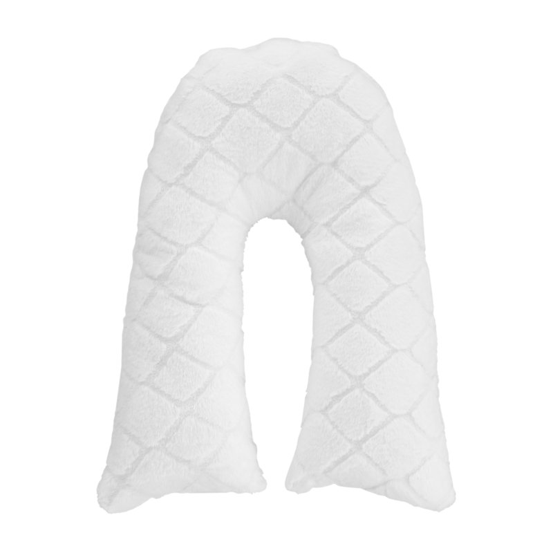 Cosy Diamond Faux Fur V Shaped Sleep Cushion Pillow, White