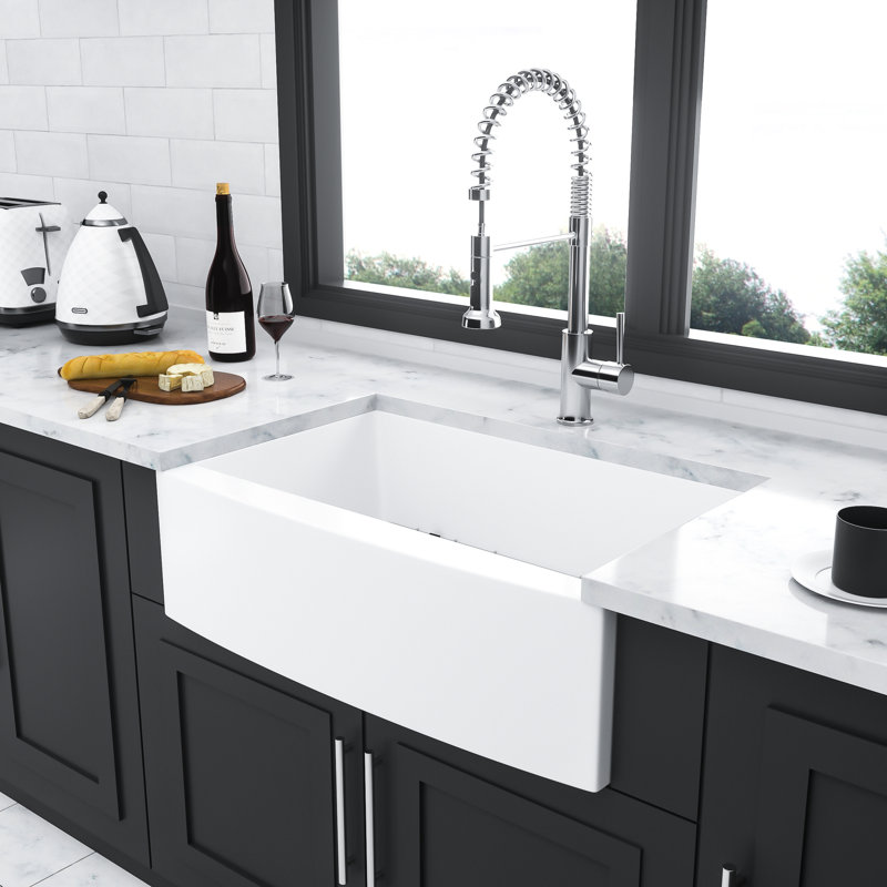 30 Inch Ceramic Sink White - Apron Front Arch Edge, Fashionable Design Kitchen 30" Elegant Style