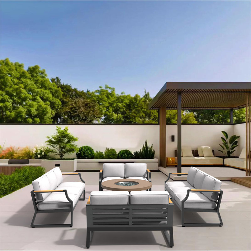 Dejoun 10 - Person Patio Conversation Set with Cushions, Black