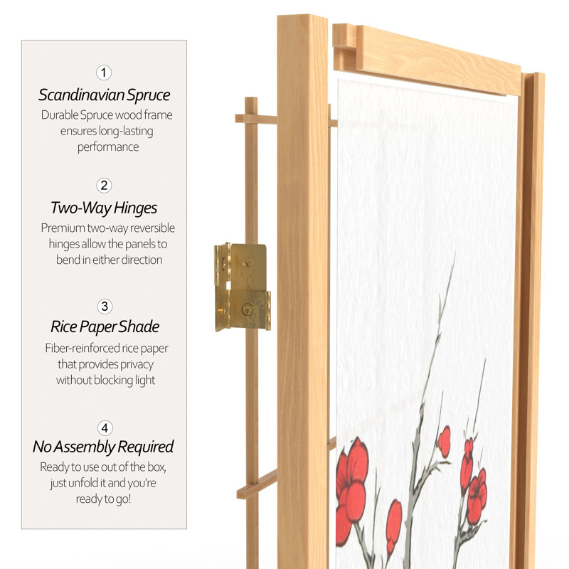 83.5" Cherry Blossom Shoji Room Divider, Natural, 4